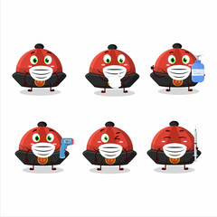 A picture of red chinese traditional hat cartoon design style keep staying healthy during a pandemic