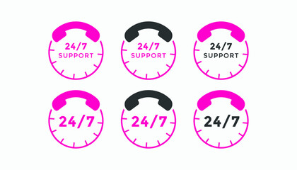 Set of 24 hours call center icon vector | 24 7 support icon sign button | call center symbol icon template
