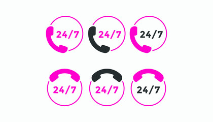 Set of 24 hours call center icon vector | 24 7 support icon sign button | call center symbol icon template
