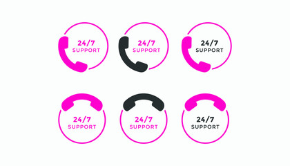 Set of 24 hours call center icon vector | 24 7 support icon sign button | call center symbol icon template
