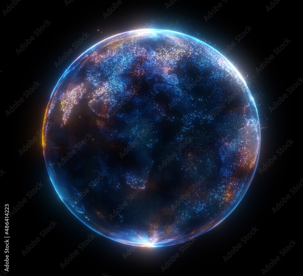 Aufkleber glowing sphere with a map of the world from particles