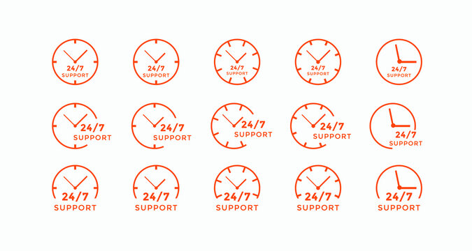 Set of 24 hours call center icon vector | 24 7 support icon sign button | call center symbol icon template
