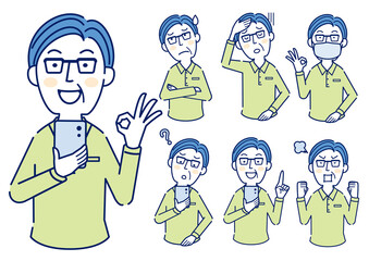  高齢者　男性　スマホ　ワクチン予約　素材　２色