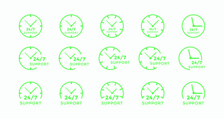 Fototapeta na wymiar Set of 24 hours call center icon vector | 24 7 support icon sign button | call center symbol icon template 