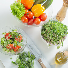 healthy vegetarian salad on white table