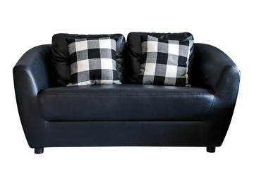 isolate seat black leather sofa on white background