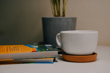 cup of coffee and books