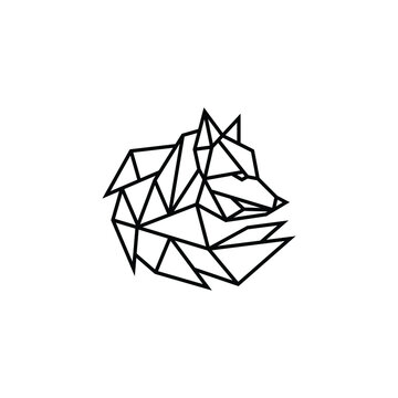 Abstract polygonal snow fox wolf dog, geometric linear animal logo vector design