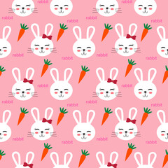 Cute funny rabbits character seamless pattern. Vector hand drawn cartoon kawaii character illustration icon.