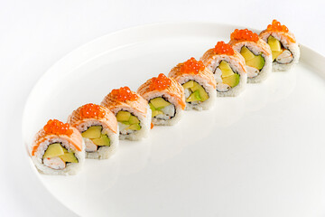 tasty sushi on the white plate