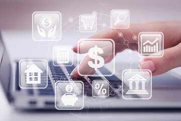 Businessman using a computer to fund financial investment management portfolio diversification