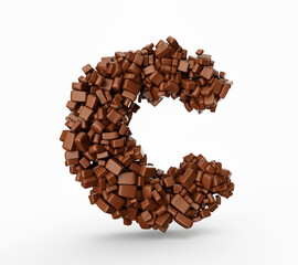 Letter C made of chocolate Chunks Chocolate Pieces Alphabet (Letter C) 3d illustration