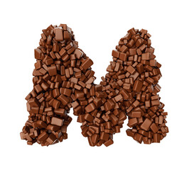 Letter M made of chocolate Chunks Chocolate Pieces Alphabet (Letter M) 3d illustration