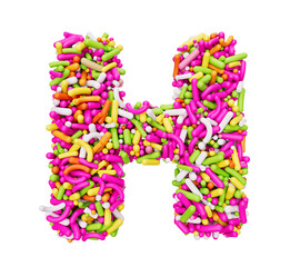 Alphabet H made of Colorful Sprinkles Letter H Rainbow sprinkles 3d illustration