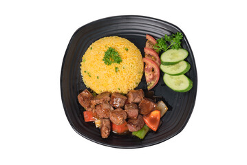 Shaking beef rice. Asian set lunch in restaurant or hotel can delivery, Delicious food with lots of nutrients for health. Separated on white background