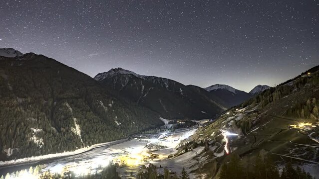Time Lapse of Sankt Walburg in Ultental during a cloudy night