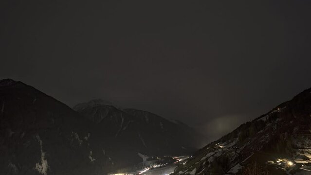 Time Lapse of Sankt Walburg in Ultental during a cloudy night with fog