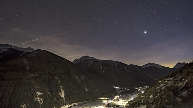 Time Lapse of Sankt Walburg in Ultental as afternoon fades into a clear night