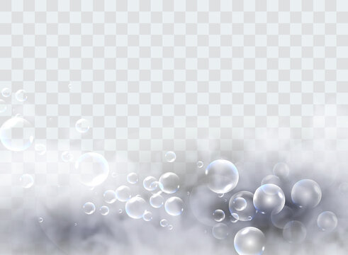 Bath foam with shampoo bubbles isolated on transparent background. Vector shaving, foam mousse with bubbles © luda