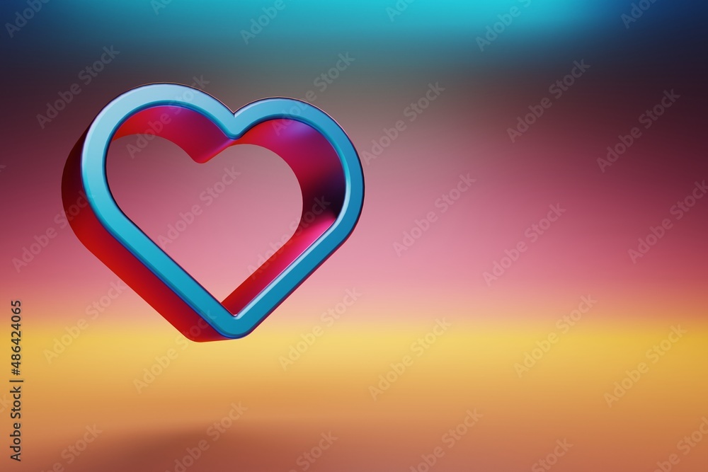 Aufkleber beautiful blue heart symbol on multicolor bright background. 3d rendering illustration. background p