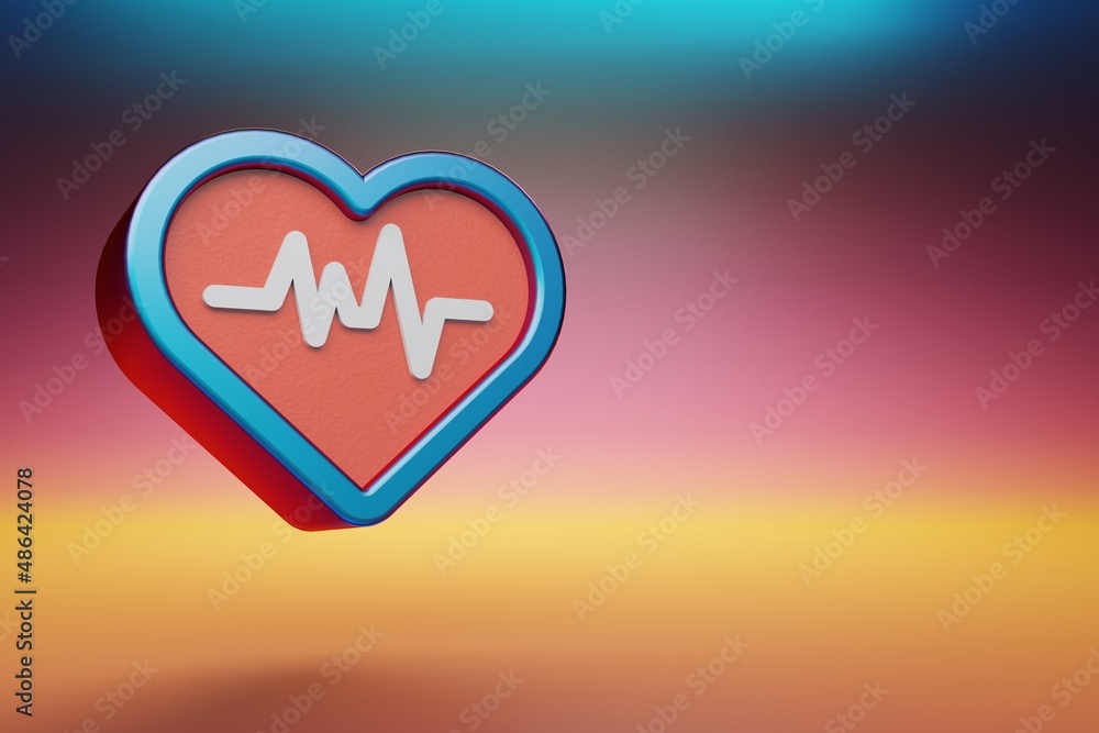 Aufkleber Beautiful Blue Heart with diagram symbol on multicolor bright background. 3d rendering illustration. Background pattern for design.