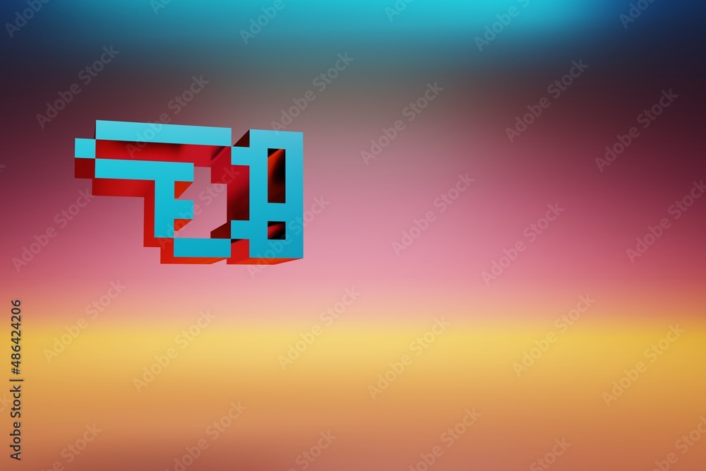 Poster Pixel icon Arrow Hand Left. Beautiful Blue Arrow Hand Left icons symbol on multicolor bright background. 3d rendering illustration. Background pattern for design.