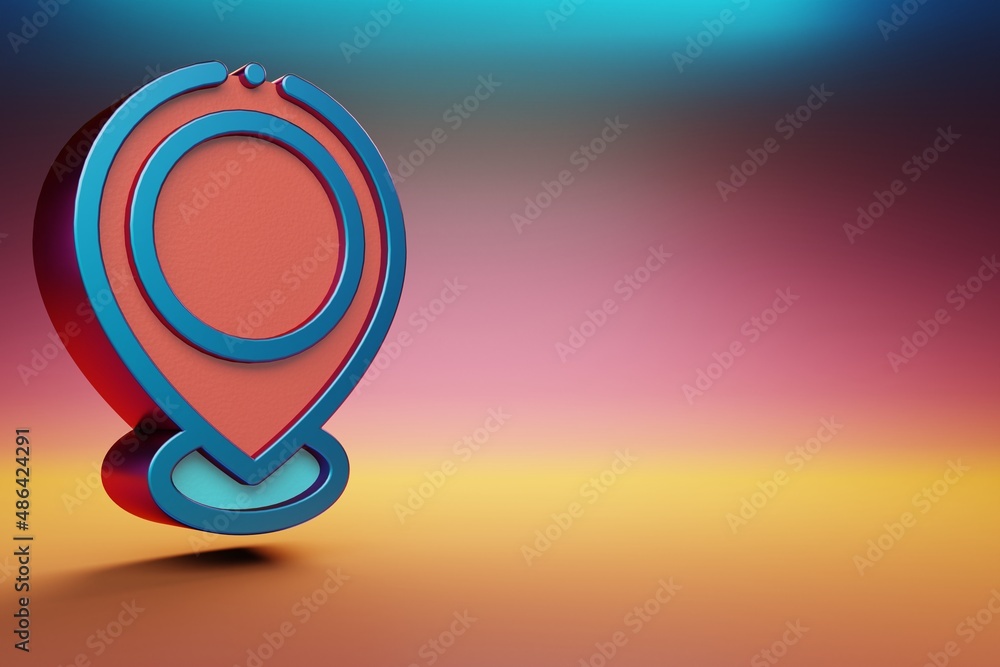 Aufkleber Beautiful Blue Location icons symbol on multicolor bright background. 3d rendering illustration. Background pattern for design.