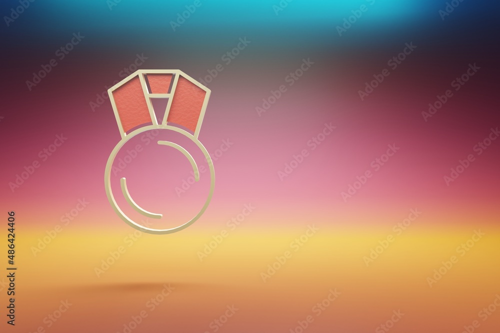 Poster beautiful golden medal symbol on multicolor bright background. 3d rendering illustration. background