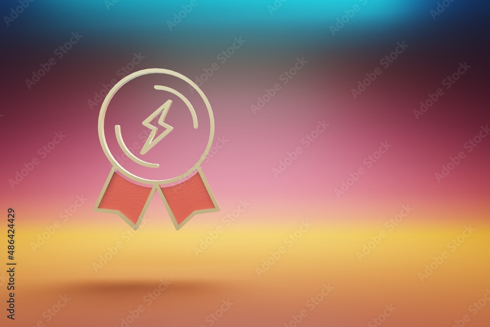 Leinwandbilder beautiful golden lightning badge symbol on multicolor bright background. 3d rendering illustration. 