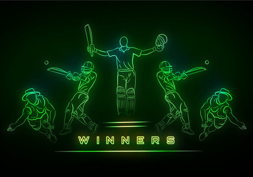 cricket player neon winner abstract art vector