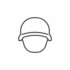 Head in a military helmet. Soldier, volunteer. Vector linear icon isolated on white background