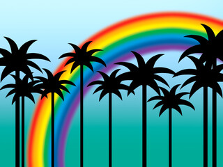 Fototapeta na wymiar Silhouette trees with rainbow background