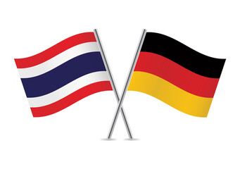 Thailand and Germany crossed flags. Thai and German flags, isolated on white background. Vector icon set. Vector illustration.