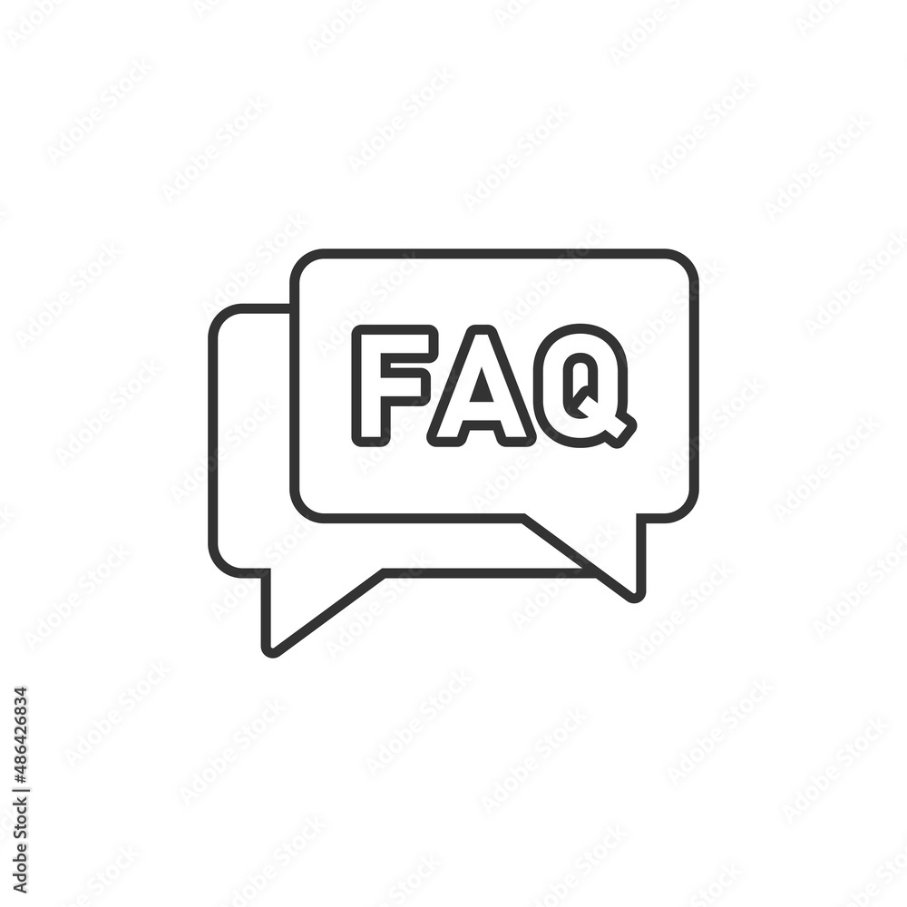 Poster faq speech bubble icon in flat style. question vector illustration on white isolated background. com