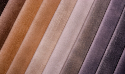 Samples of furniture fabrics.Multicolor fabric texture background.Velours.