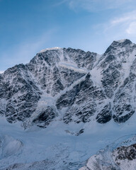 Greater Caucasus Range.  Glacier Seven on mount Donguz-Orun in Elbrus region. Winter landscape