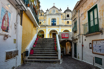 Fototapeta na wymiar The facade of a small church in Arboli, a small village on the Amalfi coast in Italy.