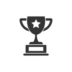 Trophy cup icon in flat style. Goblet prize vector illustration on isolated background. Award sign business concept.