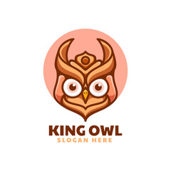 Vector Logo Illustration King Owl Simple Mascot Style.
