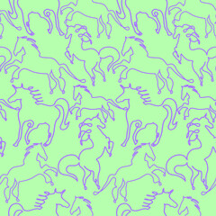 Abstract One Line Drawing Horses Seamless Vector Pattern Isolated Background