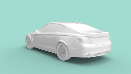 3D rendering of a passenger car sedan. Consumer transportation vehicle isolated, computer generated concept model.