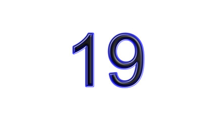 blue 19 number 3d effect white background
