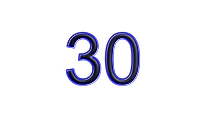 blue 30 number 3d effect white background