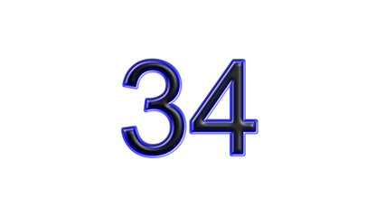 blue 34 number 3d effect white background
