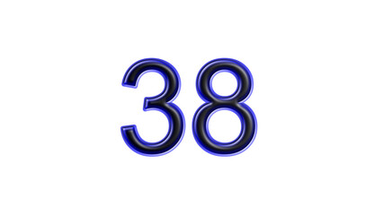 blue 38 number 3d effect white background