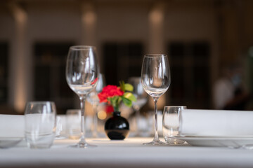 empty glass of water on the table with blur background