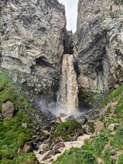Sultan-su Waterfall, surrounded by the Caucasus Mountains near Elbrus, Jily-su, Russia
