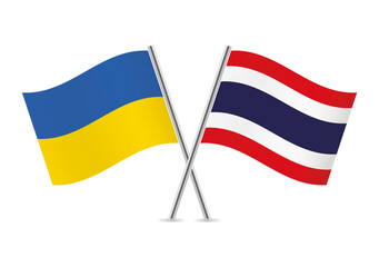 Ukraine and Thailand crossed flags. Ukrainian and Thai flags, isolated on white background. Vector icon set. Vector illustration.