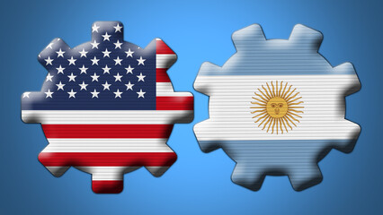 Argentina and USA United States of America Wheel Gears Flags – 3D Illustration