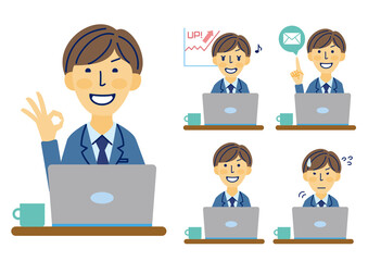 スーツ　若い　男性　パソコン　素材